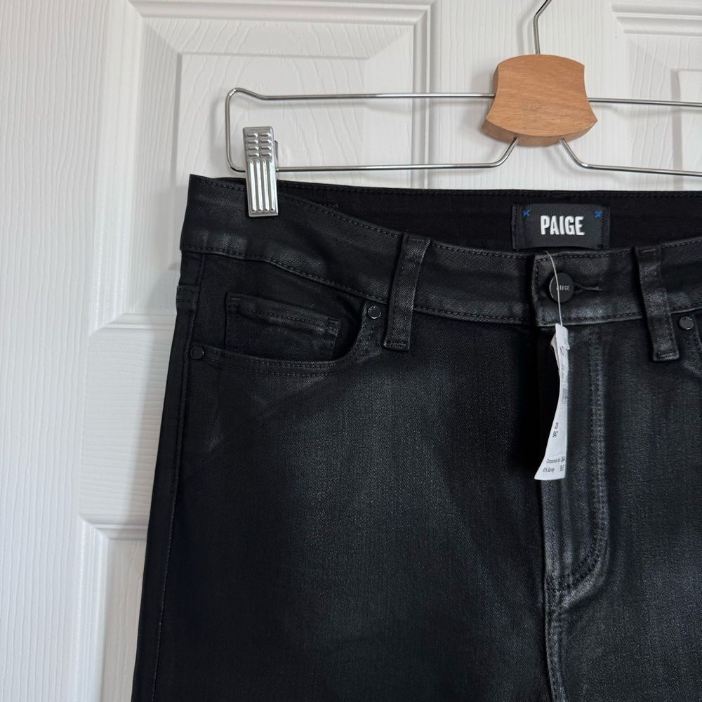 NWT Paige Genevieve Black Fog Luxe Coating Flare Pants Size 28 - Picture 11 of 15